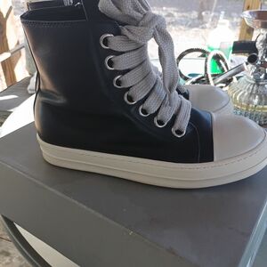 Rick Owens Black and White High-Top Sneakers